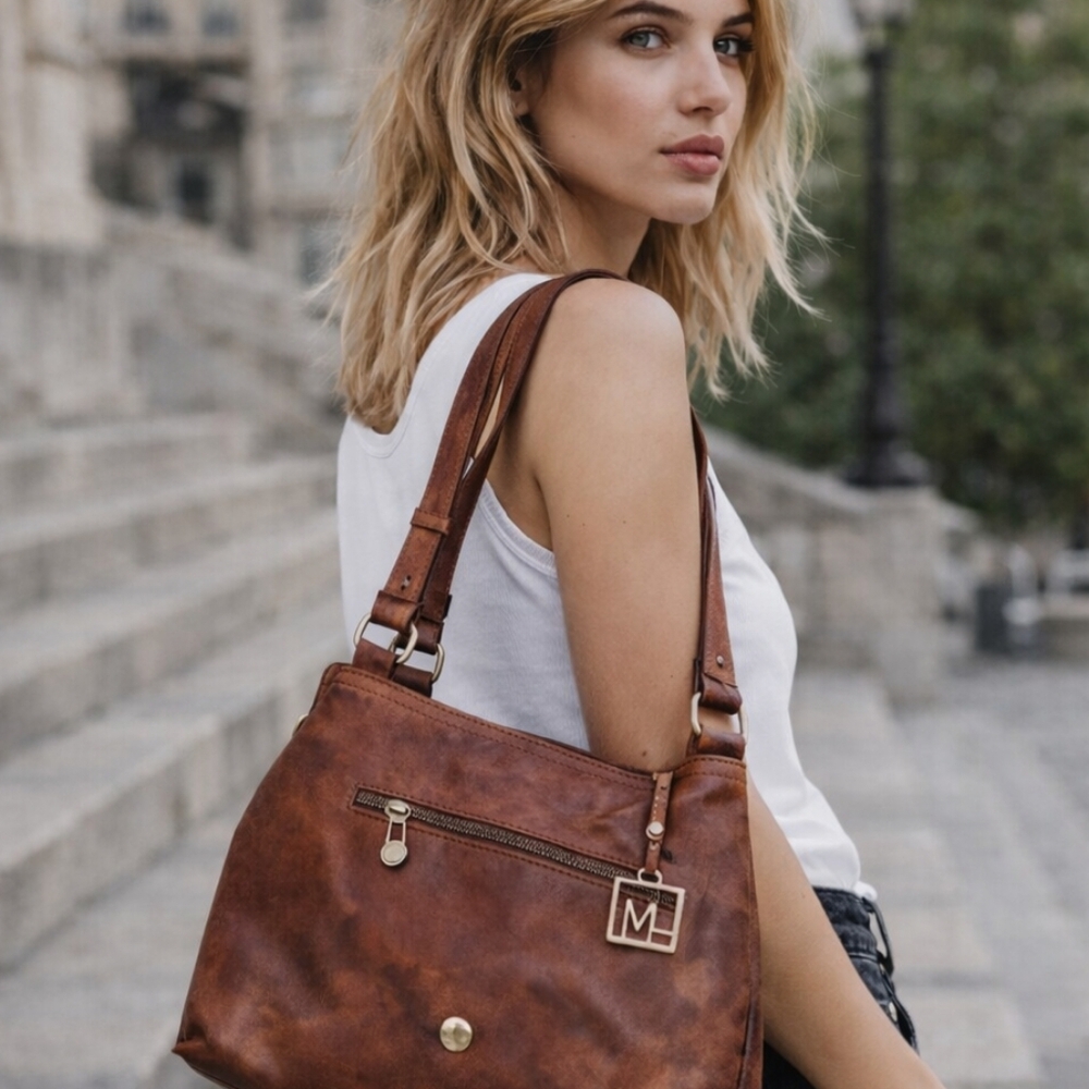 ✨ Rich Cognac Leather Shoulder Bag – The Trend- Made in Italy
